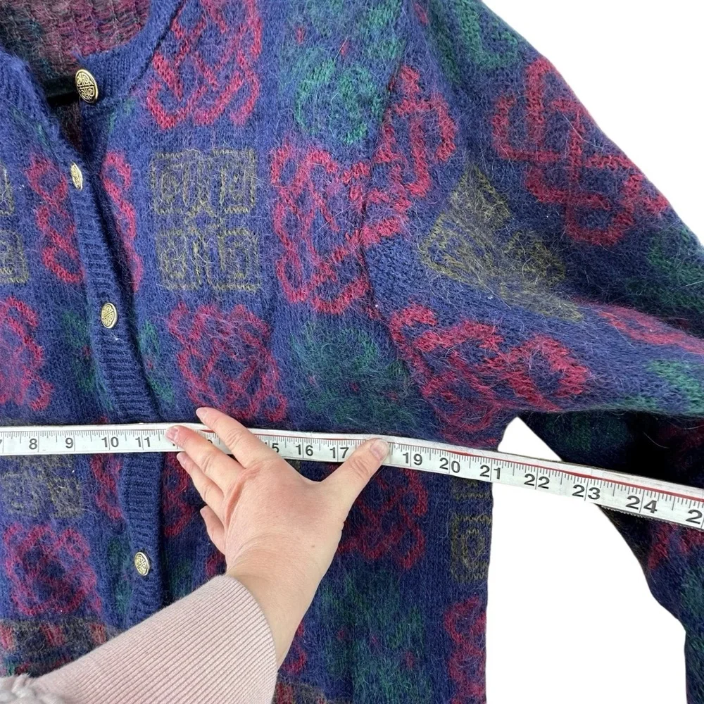 VTG mohair Celtic Scottish button front cardigan sweater colorful women’s large